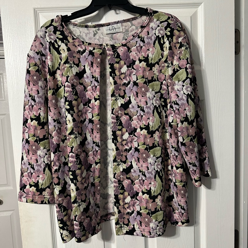 Vintage Los Angeles Woman Floral Open Front Cardigan